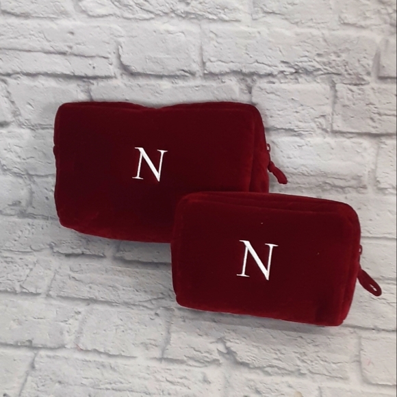 Pottery Barn Bags Pottery Barn Burgundy Velvet Quilted Set Two